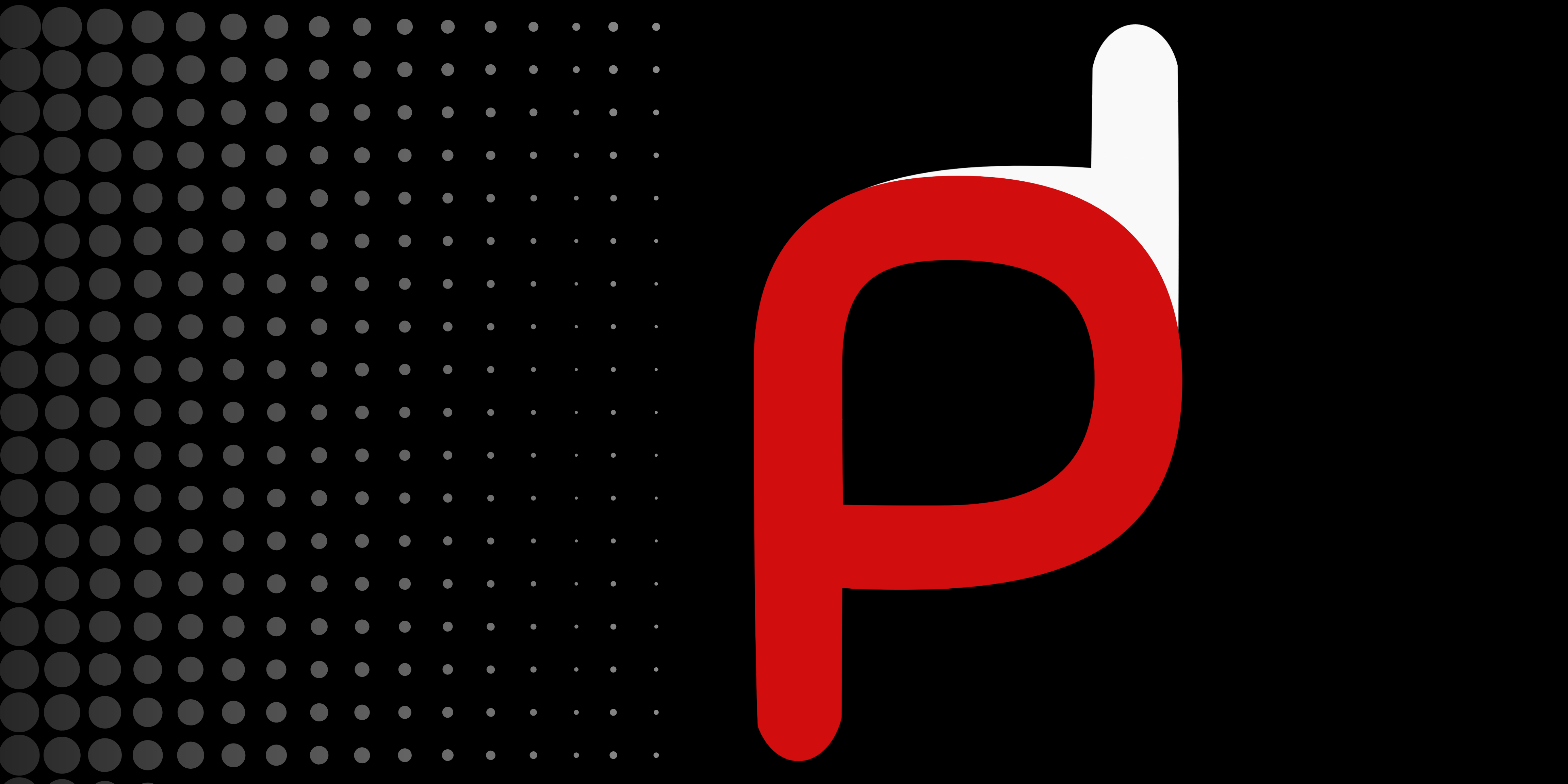 P letter with upside down P logo banner with dots tapering to left