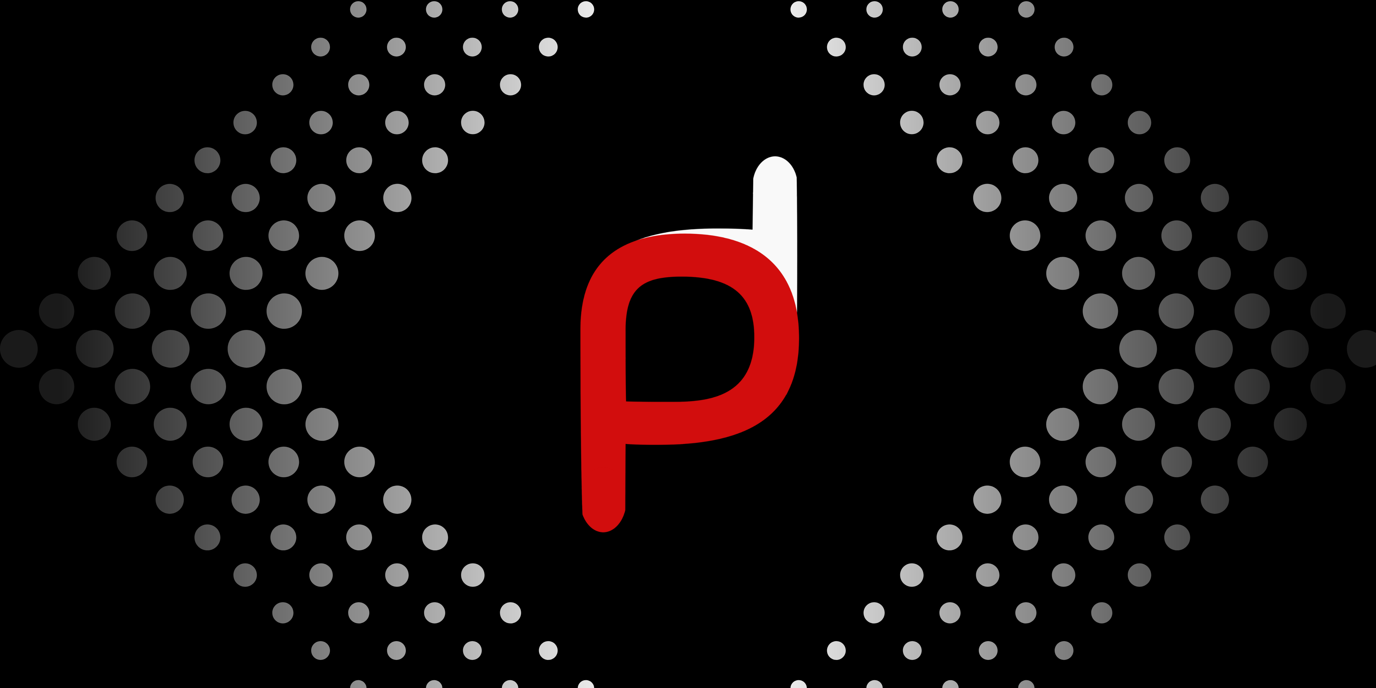 P letter with upside down P logo banner in triangle of grey dots